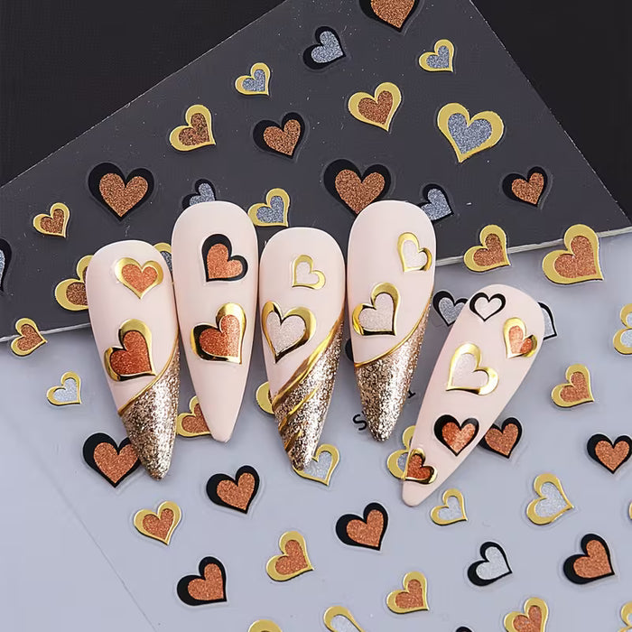 2 piezas de pegatinas de arte de uñas de corazón