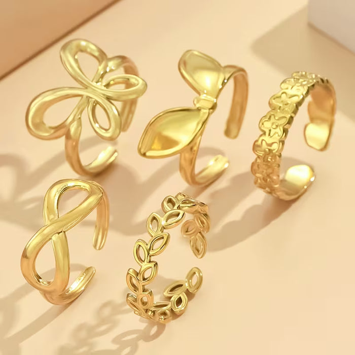 Juego de 5 Anillos con Forma de Flor y Corazón Ajustable, para mujer