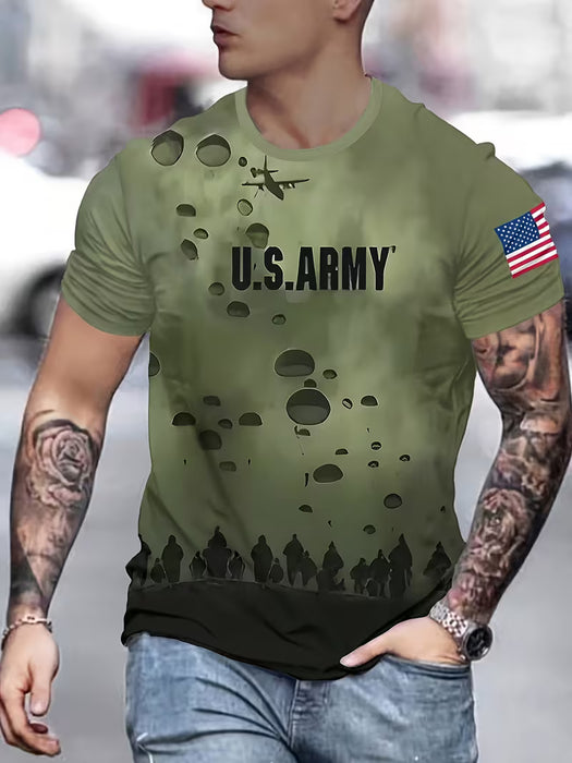 Camiseta gráfica para hombre verde militar con estampado del Ejército de EE. UU.
