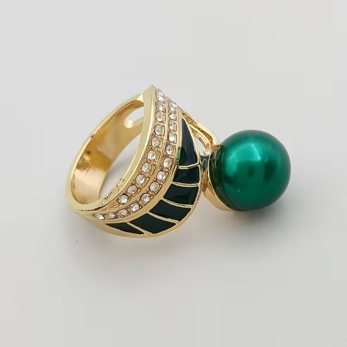 Anillo Boho-Chic de Perla Verde Falsa - Aleación, Piedra de Nacimiento de Mayo