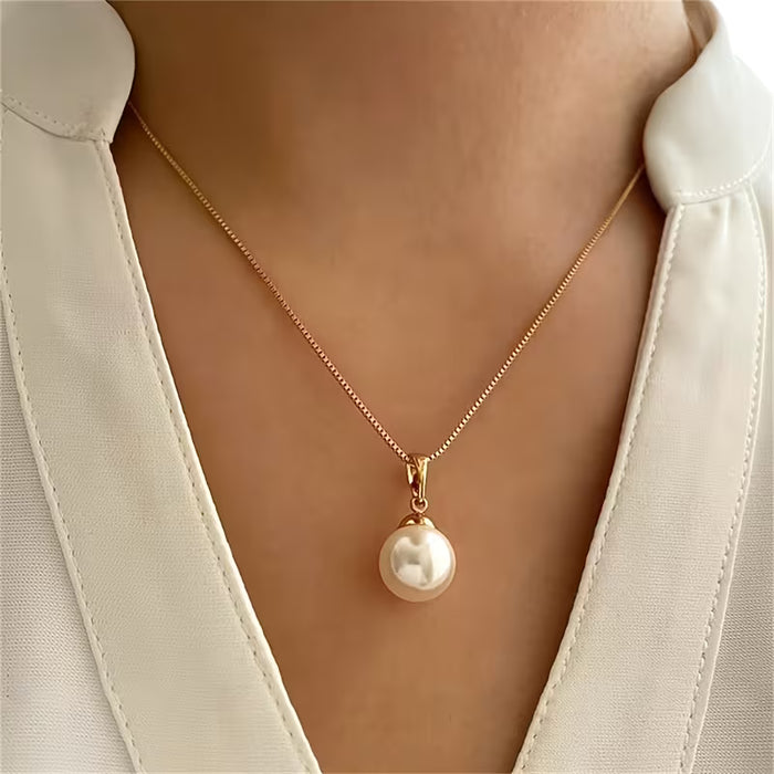 3 piezas que incluye collar y aretes minimalistas clásicos con perlas artificiales