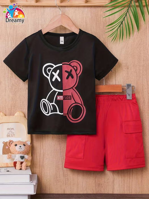 Camiseta de manga corta para niños con estampado 3D de oso