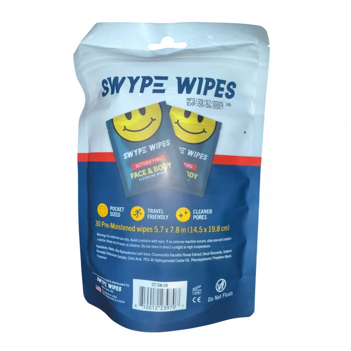 SWYPE 30 Toallitas desintoxicantes para rostro y cuerpo, prehumedecidas