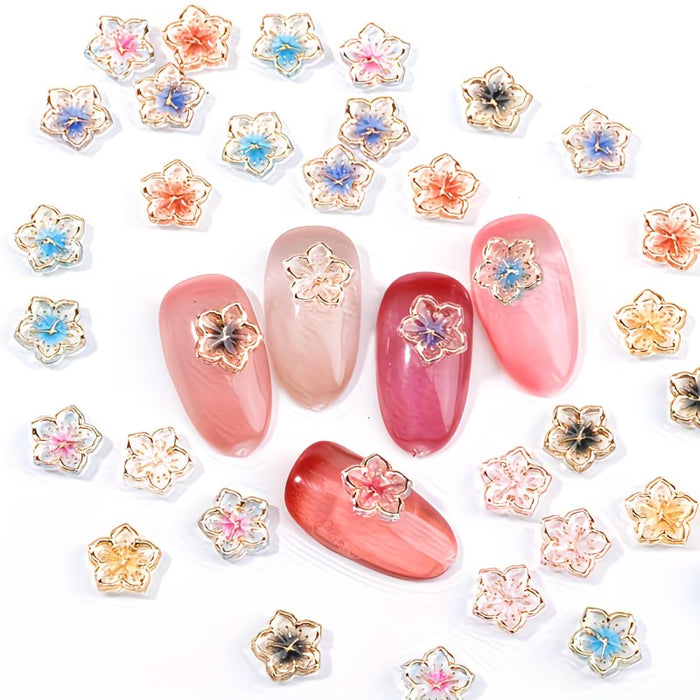 20 piezas de adornos de uñas de resina en 3D de flores de hielo con borde dorado