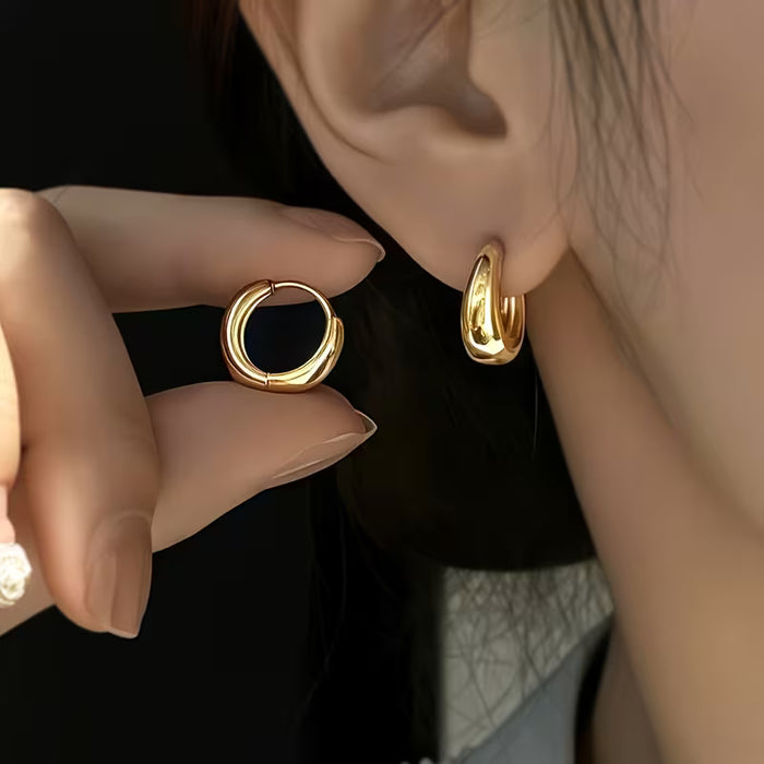 2 piezas, Aretes de aro geométricos lisos, Joyería de alta calidad
