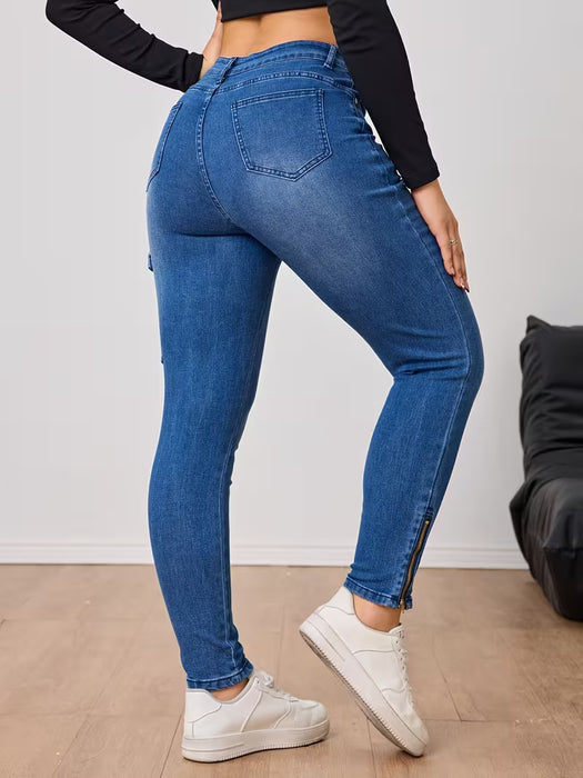 Pantalones de mezclilla de alta elasticidad con perneras cortas