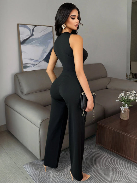 Shein Vavine Conjunto elegante de negocios informal para mujer con botones metálicos decorativos