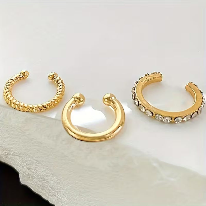 Set de 3 clips para orejas para mujer, para orejas sin perforar