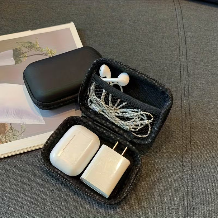 Funda Rígida Portátil para Auriculares de Viaje, Cable de Carga y Estuche de Almacenamiento para Cargador USB