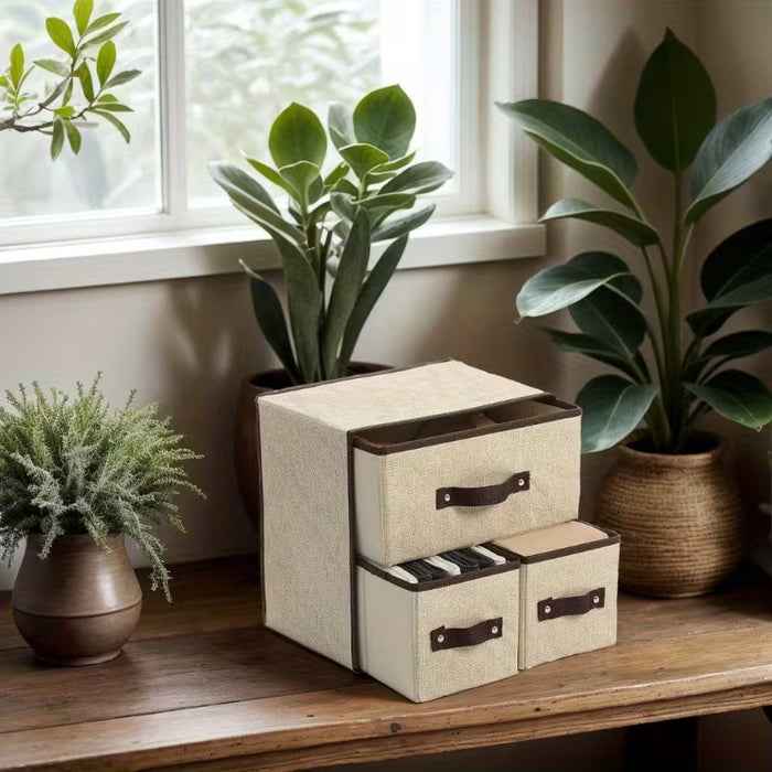 Caja de almacenamiento de tela de 2 capas con 3 cajones