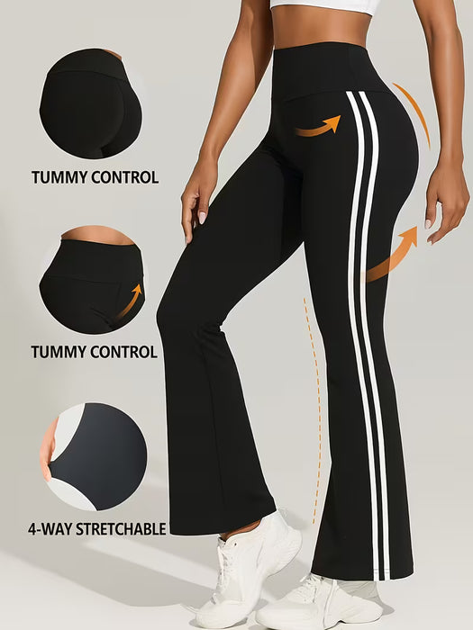 Pantalones acampanados ajustados versátiles de cintura media para niñas con línea de correas laterales
