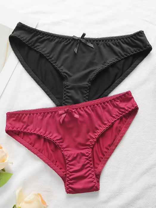 2 piezas de bragas de satén sólidas sin costuras, bragas íntimas elásticas