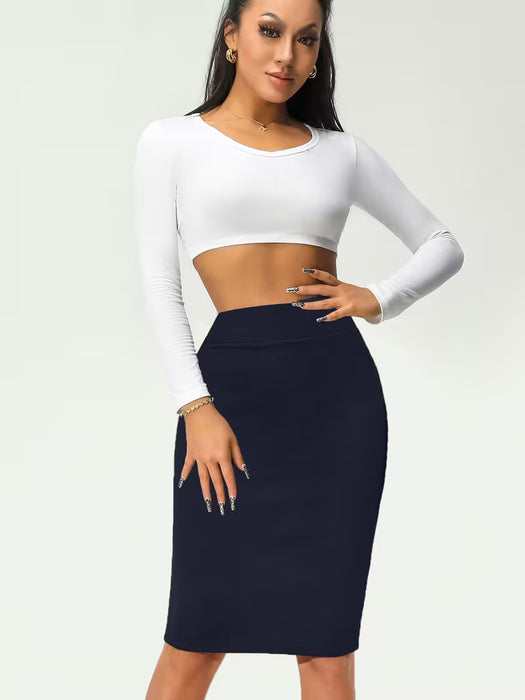 Falda de lápiz de cintura alta para mujer, color sólido