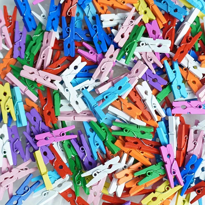 100 Mini Clips de Madera, Soporte de Exhibición Colorido