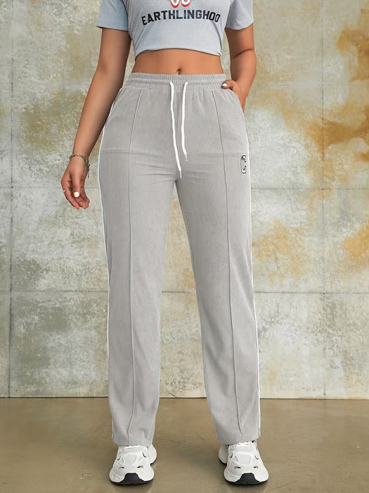 Pantalón de mujer de cintura alta con cordón, estilo recto, estampado de letras.