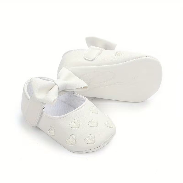 Zapatos de niña con gran lazo y borde, suela suave para bebés, estilo princesa amor