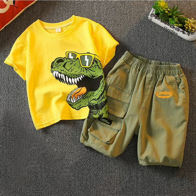 Conjunto ropa para bebé, camiseta estampada de dinosaurio + pantalones cortos