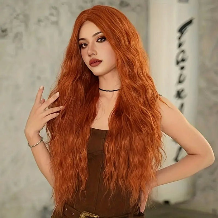 Cabello largo y rizado de naranja elegante sintetico - Quierox - Tienda Online