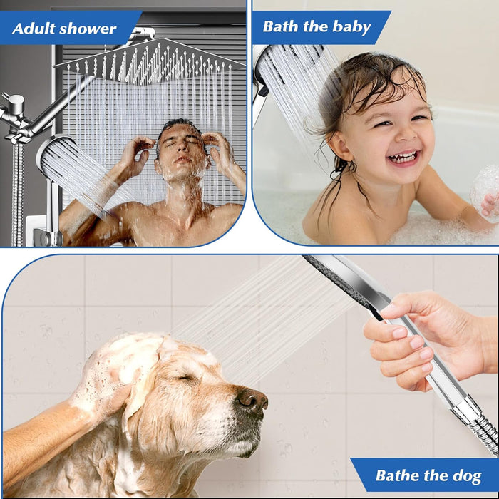 Cabezal de ducha tipo lluvia de 8 pulgadas con rociador de mano y brazo de extensión ajustable - Quierox - Tienda Online