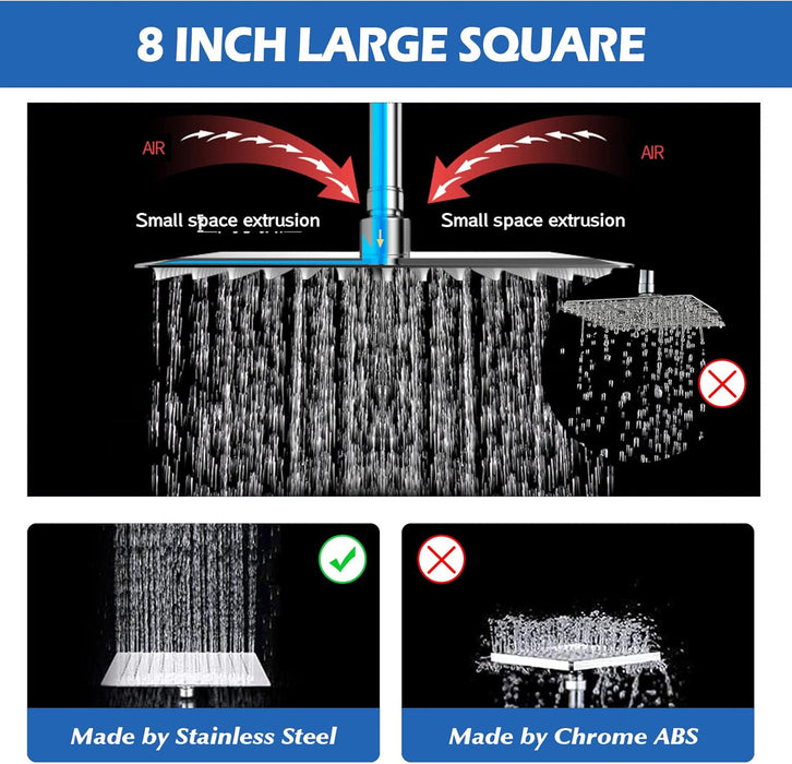 Cabezal de ducha tipo lluvia de 8 pulgadas con rociador de mano y brazo de extensión ajustable - Quierox - Tienda Online