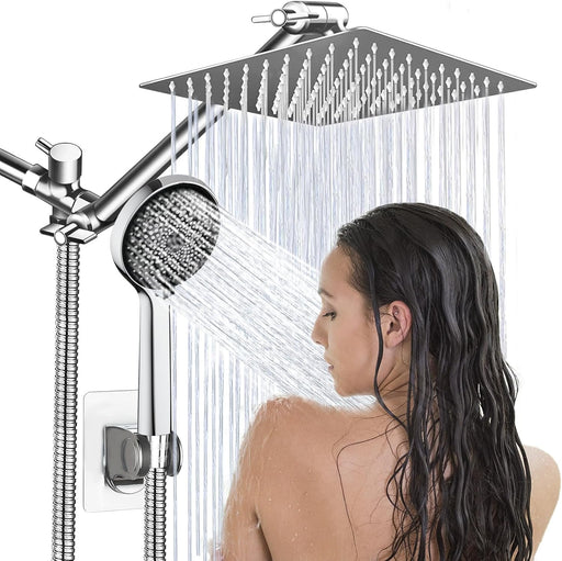 Cabezal de ducha tipo lluvia de 8 pulgadas con rociador de mano y brazo de extensión ajustable - Quierox - Tienda Online