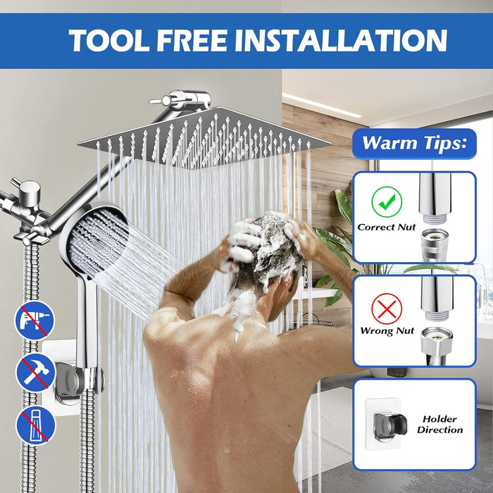 Cabezal de ducha tipo lluvia de 8 pulgadas con rociador de mano y brazo de extensión ajustable - Quierox - Tienda Online