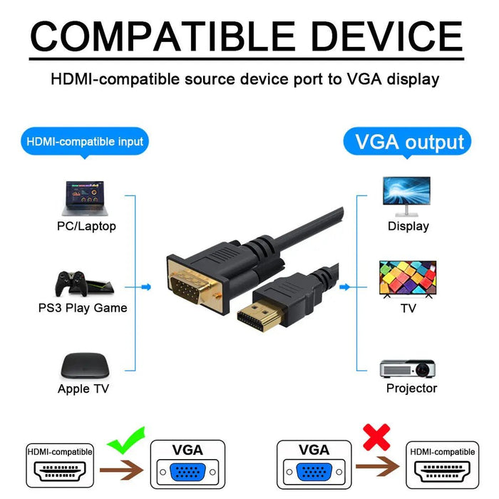 Cable adaptador compatible con HDMI a VGA, convertidor de línea, 1,8 m, FHD 1920 x 1080P - Quierox - Tienda Online
