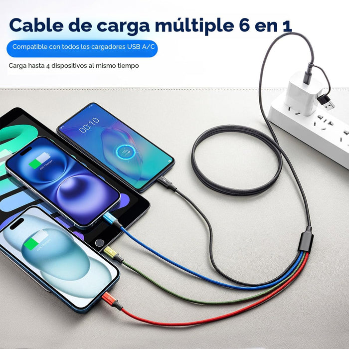 Cable de Carga Múltiple 6 en 1, Paquete de 2 Cables Cargadores Múltiples - Quierox - Tienda Online