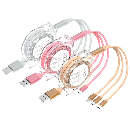 Cable de carga múltiple retráctil 3 en 1 USB c, Cable de carga para teléfono celular - Quierox - Tienda Online