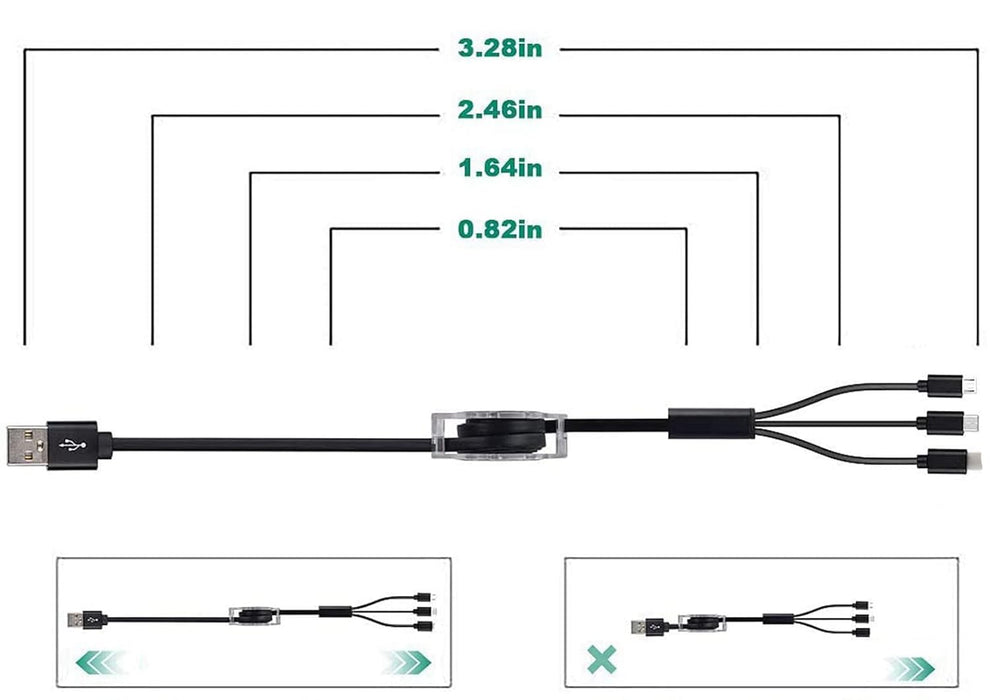 Cable de carga múltiple retráctil 3 en 1 USB c, Cable de carga para teléfono celular - Quierox - Tienda Online