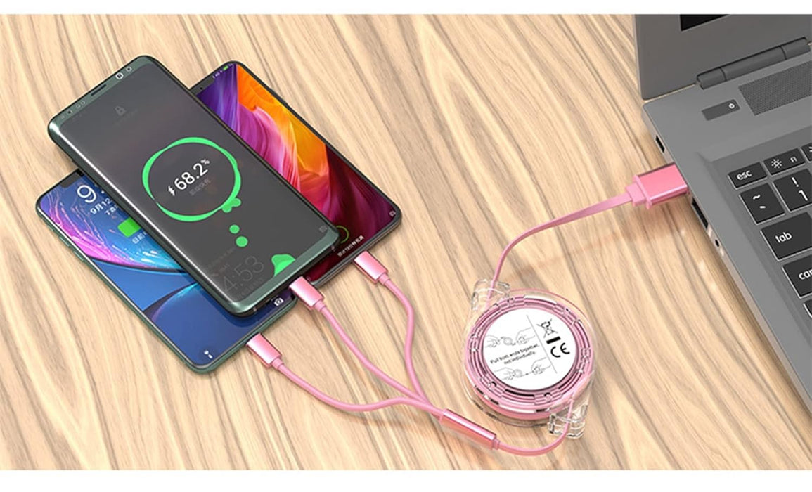 Cable de carga múltiple retráctil 3 en 1 USB c, Cable de carga para teléfono celular - Quierox - Tienda Online