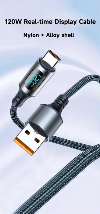 Cable de carga súper rápida NNBILI de 120 W tipo C con pantalla digital LED - Quierox - Tienda Online