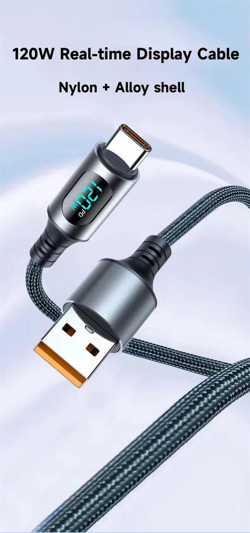 Cable de carga súper rápida NNBILI de 120 W tipo C con pantalla digital LED - Quierox - Tienda Online