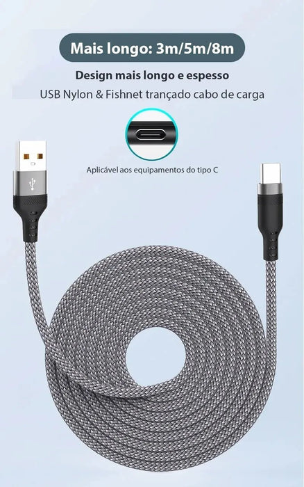 Cable de carga supercargado USB Android 5A tipo C extendido de 5 metros adecuado para Huawei, Xiaomi, Vivo y Leeco - Quierox - Tienda Online
