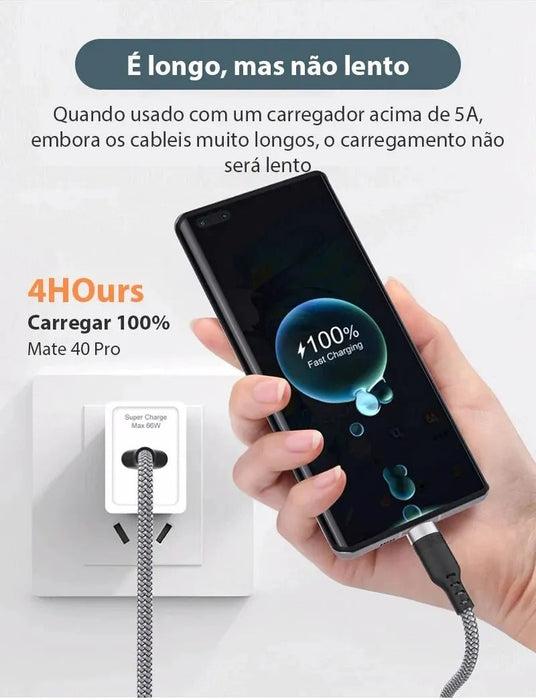 Cable de carga supercargado USB Android 5A tipo C extendido de 5 metros adecuado para Huawei, Xiaomi, Vivo y Leeco - Quierox - Tienda Online