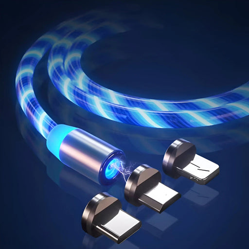 Cable LED Magnético de Carga USB, 3 en 1, Azul Claro - Quierox - Tienda Online