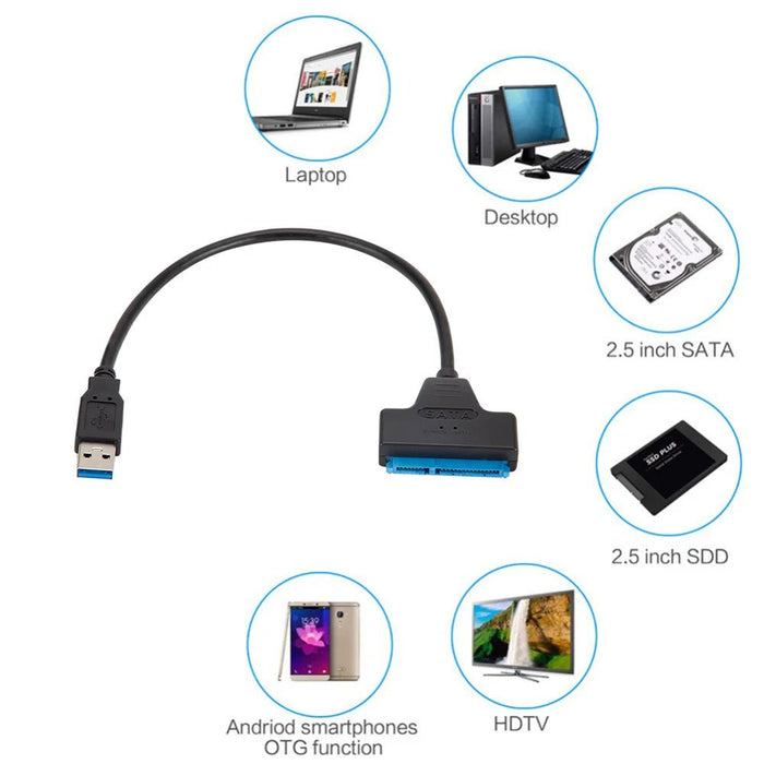Cable SATA a USB 2.0 para discos duros externos HDD/SSD, adaptador de 22 pines - Quierox - Tienda Online