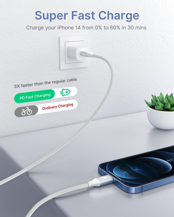 Cable USB C a Lightning de 3 pies, paquete de 2 cables para iPhone, trenzado - Quierox - Tienda Online