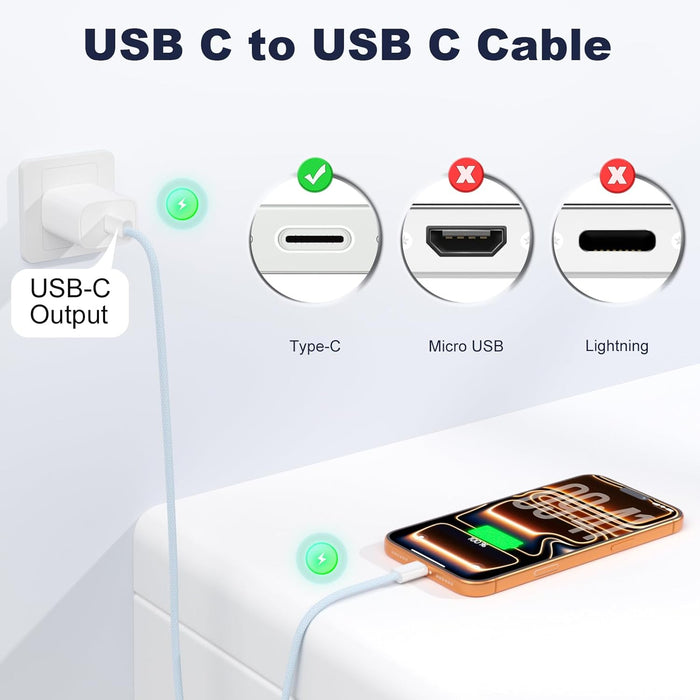 Cable USB C a USB C azul de 6 pies, de carga de nailon trenzado para iPhone - Quierox - Tienda Online