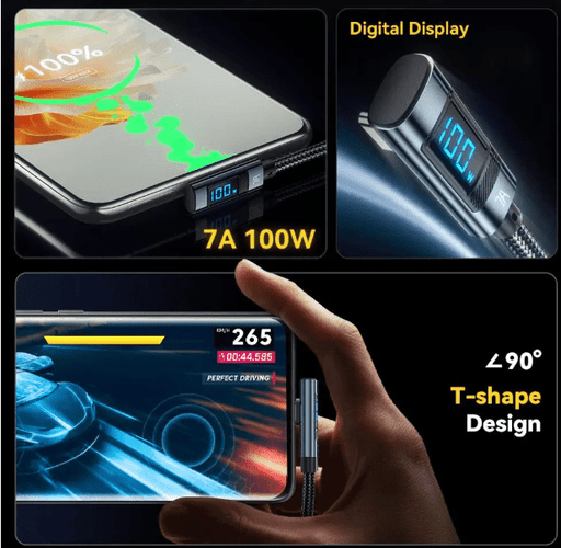 Cable USB tipo C Essager 7A con pantalla digital y carga rápida. Para celular - Quierox - Tienda Online