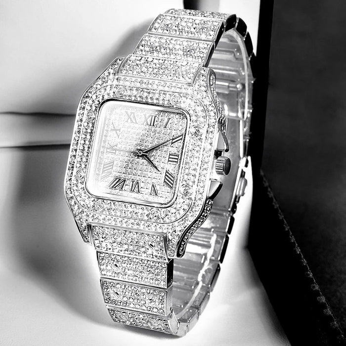 Cadena cubana plateado para hombre, estilo hip hop, collar de rapero, reloj y pulsera. - Quierox - Tienda Online