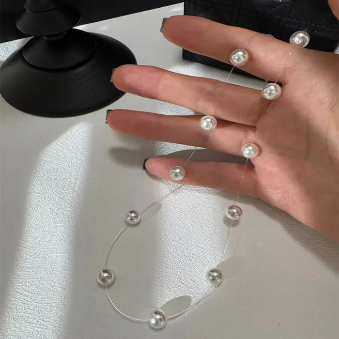 Cadena de clavícula con cuentas de perlas de hilo de pescar transparente para mujer - Quierox - Tienda Online