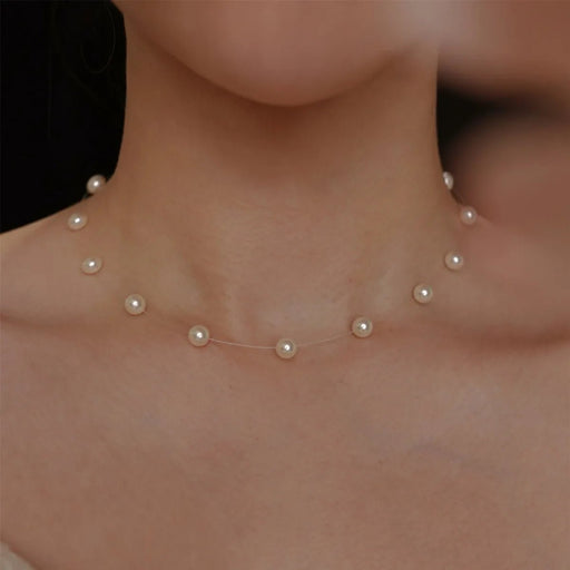 Cadena de clavícula con cuentas de perlas de hilo de pescar transparente para mujer - Quierox - Tienda Online