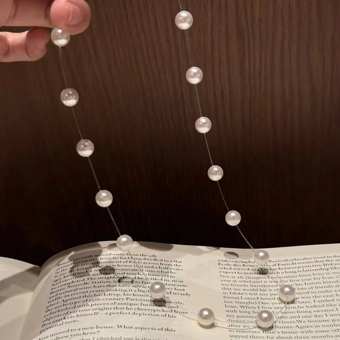 Cadena de clavícula con cuentas de perlas de hilo de pescar transparente para mujer - Quierox - Tienda Online