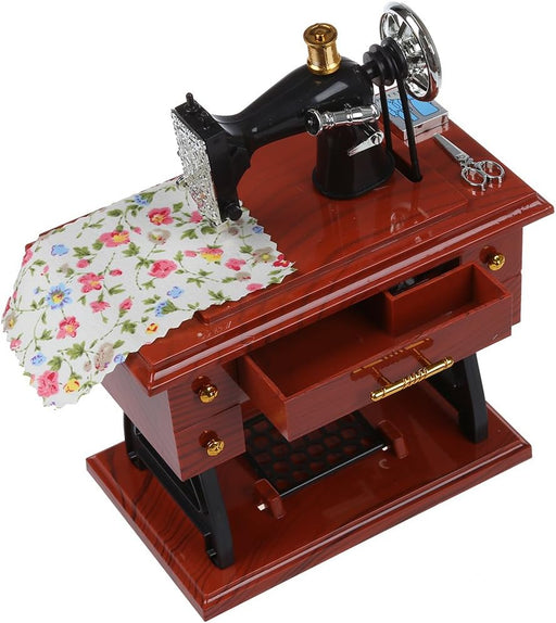 Caja de música mecánica de cuerda estilo mini máquina de coser vintage - Quierox - Tienda Online
