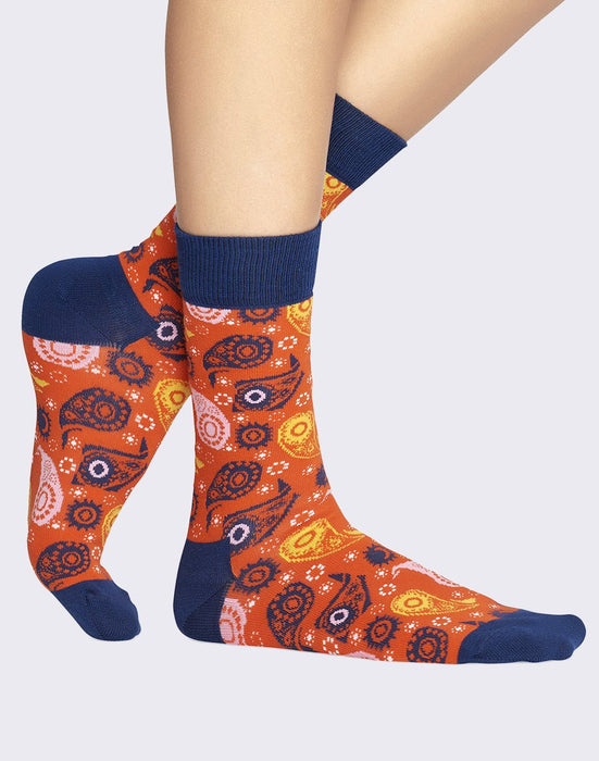 Calcetines de algodón temáticos - Naranja con estampado de cachemira - Quierox - Tienda Online