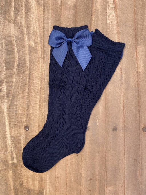 Calcetines largos hasta la rodilla con lazo para bebé, de algodón suave medias caladas - Quierox - Tienda Online