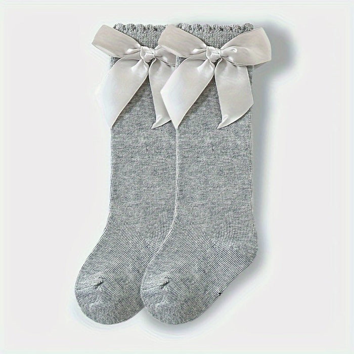 Calcetines largos para niñas, color liso, lazo grande, hasta la rodilla, bonitos calcetines - Quierox - Tienda Online