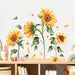 Calcomanía de pared vintage de girasol, diseño floral de jardín, flores amarillas con hojas verdes - Quierox - Tienda Online