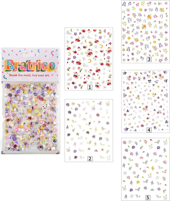 Calcomanías para uñas de flores en relieve 5D, diseño de pétalos coloridos 5 en 1 - Quierox - Tienda Online